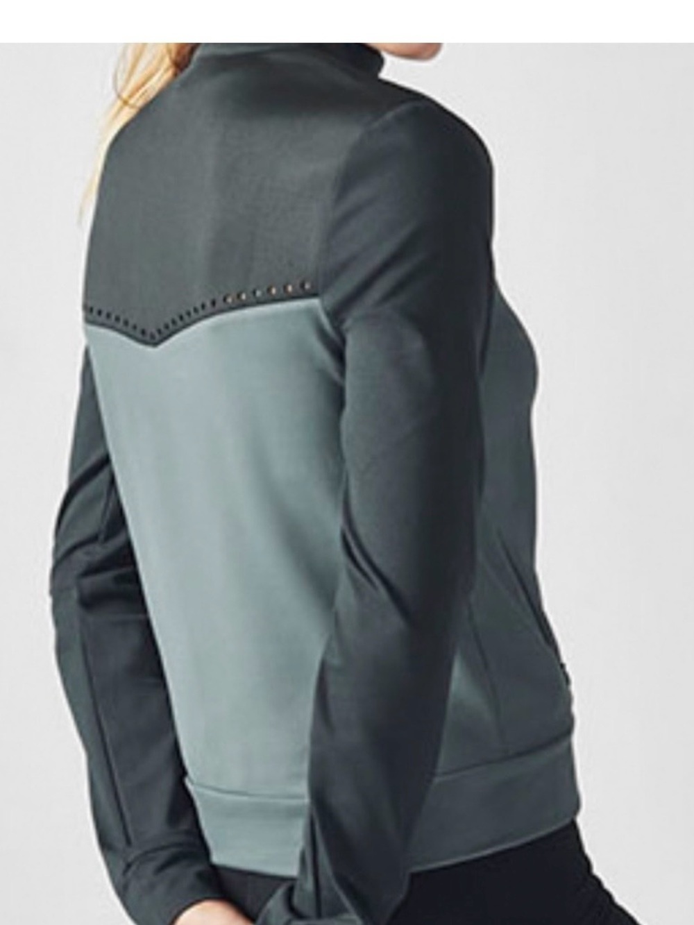 Fabletics Women's XXS Two-Tone Green Full-Zip Track Jacket Pockets EUC - Picture 3 of 14